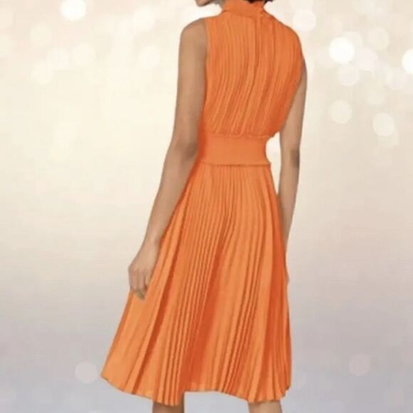 Nanette Lepore Smocked High Neck Pleated Dress in Vivid Coral.Size 12 - Picture 4 of 15